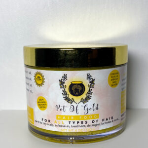 A jar of hair mask with gold label